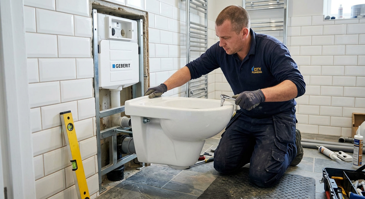 Pose de WC suspendu par un plombier professionnel à Ermont