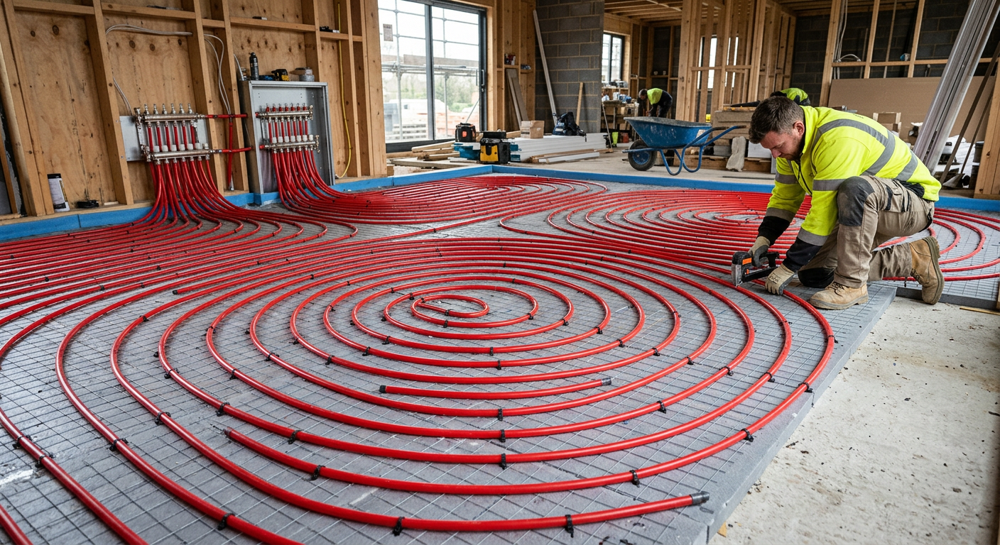 Installation de plancher chauffant hydraulique à Ermont