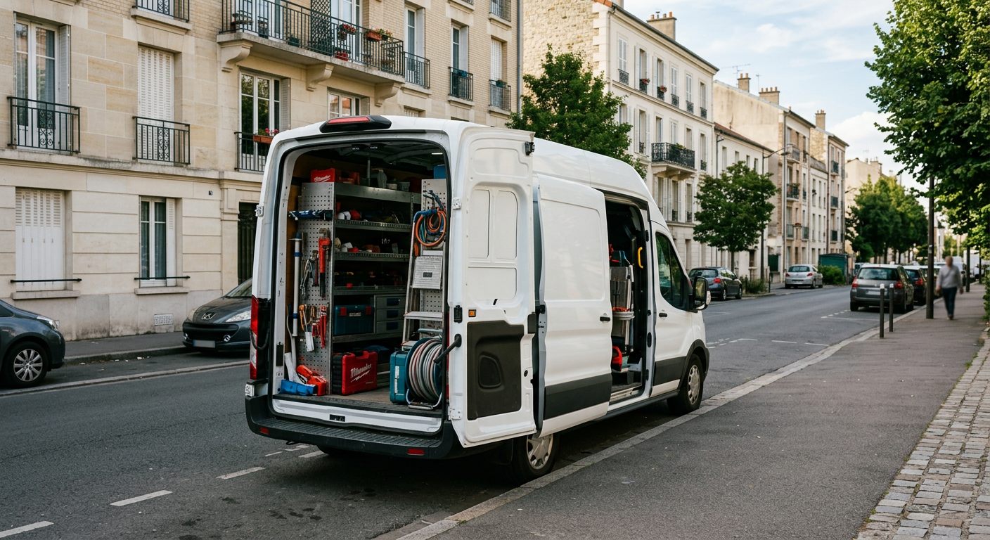Camionnette plombier Ateliers Plombier Ermont en intervention dans le Val-d'Oise